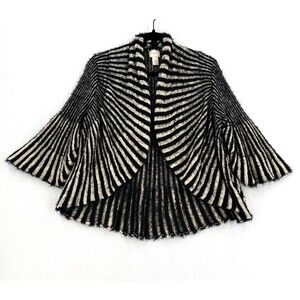 Chico’s Cardigan Women 1 M Black Cream Striped Bell Sleeve Swing Knit Boho Chic